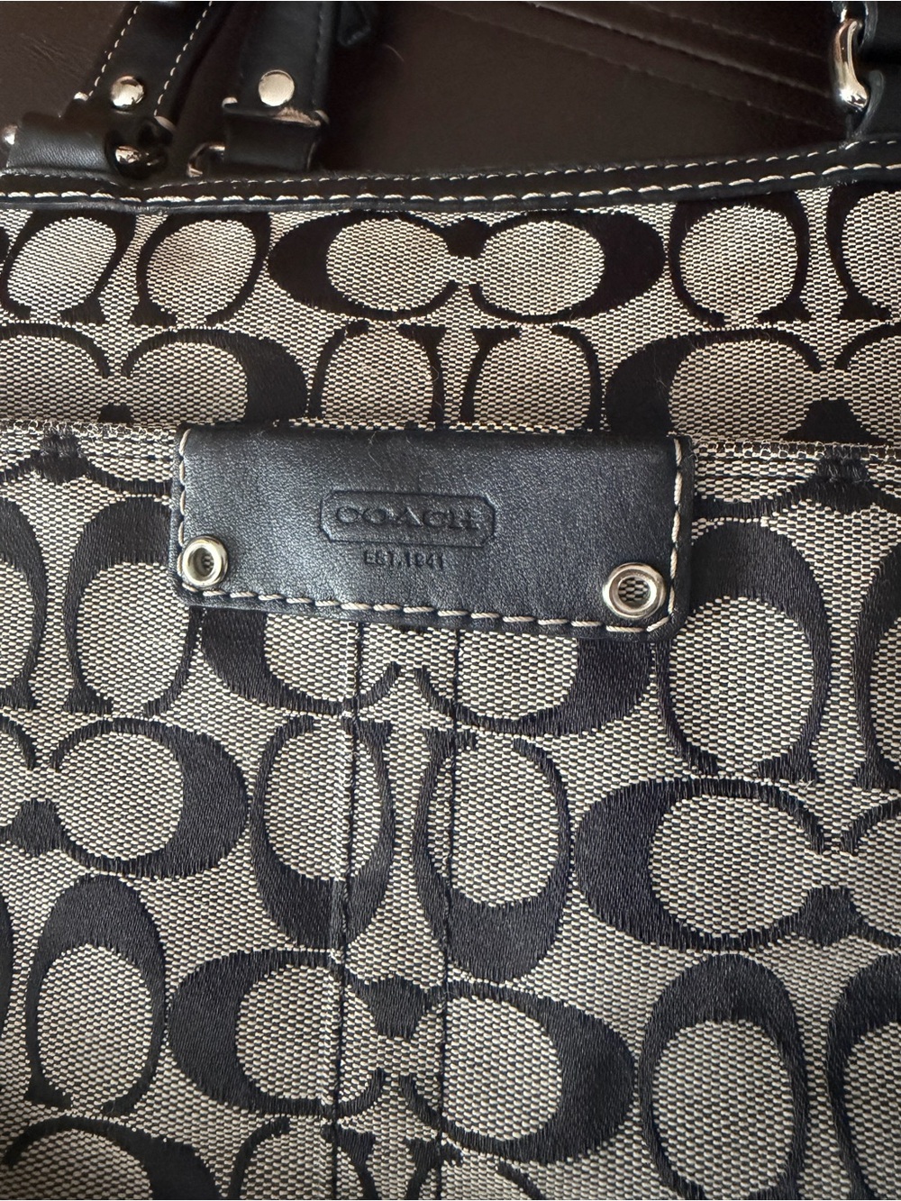 Coach Black and Gray Signature Tote with Leather Straps - Picture 2 of 15